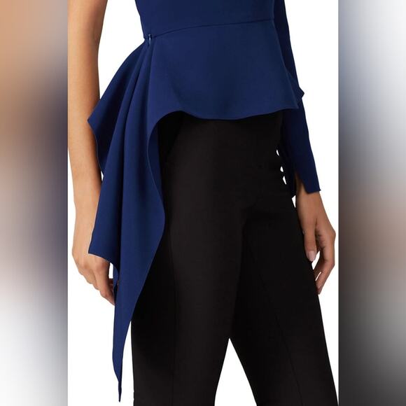 Rtr sz4 Christian Siriano Navy Peplum Drape Top One shoulder elegant blouse - Picture 2 of 5